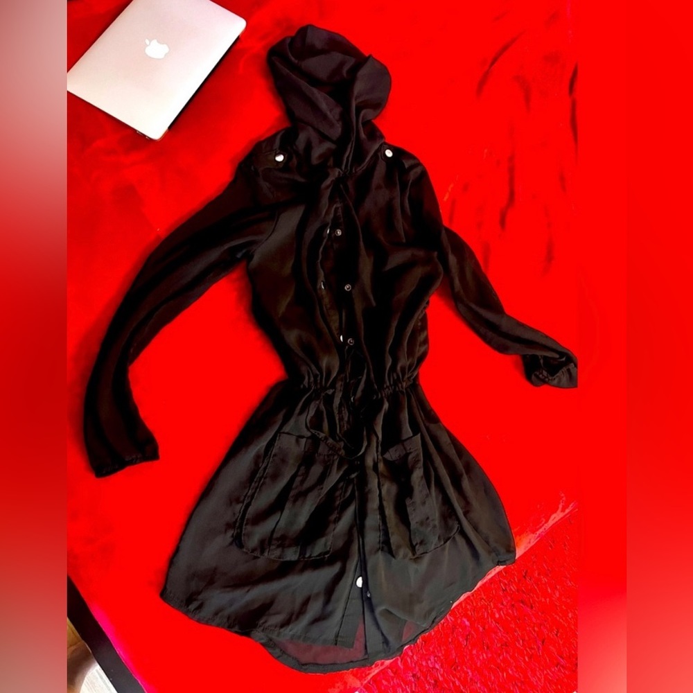 Black Shirt Dress With Hoodie - Picture 12 of 12